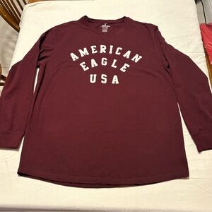 American Eagle Outfitters Men's Burgundy  Active Flex Long Sleeve Tee